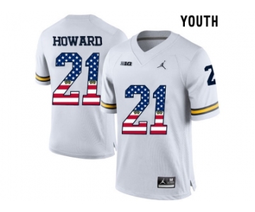 2016 US Flag Fashion-2016 Youth Jordan Brand Michigan Wolverines Desmond Howard #21 College Football Limited Jersey - White