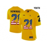 2016 US Flag Fashion-2016 Youth Jordan Brand Michigan Wolverines Desmond Howard #21 College Football Limited Jersey - Yellow