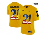 2016 US Flag Fashion-2016 Youth Jordan Brand Michigan Wolverines Desmond Howard #21 College Football Limited Jersey - Yellow