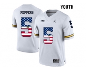 2016 US Flag Fashion-2016 Youth Jordan Brand Michigan Wolverines Jabrill Peppers #5 College Football Limited Jersey - White