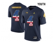 2016 US Flag Fashion-2016 Youth Jordan Brand Michigan Wolverines Jim Harbaugh #4 College Football Limited Jersey - Navy Blue