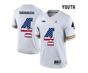 2016 US Flag Fashion-2016 Youth Jordan Brand Michigan Wolverines Jim Harbaugh #4 College Football Limited Jersey - White