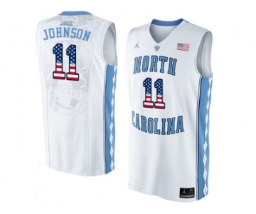 2016 US Flag Fashion 2016 Men's North Carolina Tar Heels Brice Johnson #11 College Basketball Jersey - White