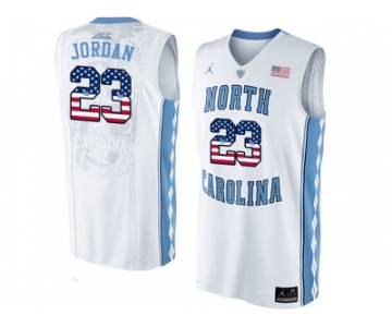 2016 US Flag Fashion 2016 Men's North Carolina Tar Heels Michael Jordan #23 College Basketball Jersey - White