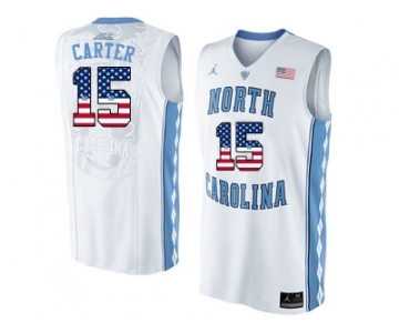 2016 US Flag Fashion 2016 Men's North Carolina Tar Heels Vince Carter #15 College Basketball Jersey - White