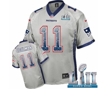 Men's Nike New England Patriots #11 Julian Edelman Elite Grey Drift Fashion Super Bowl LII NFL Jersey