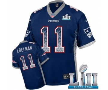 Men's Nike New England Patriots #11 Julian Edelman Elite Navy Blue Drift Fashion Super Bowl LII NFL Jersey