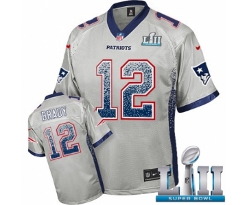 Men's Nike New England Patriots #12 Tom Brady Elite Grey Drift Fashion Super Bowl LII NFL Jersey