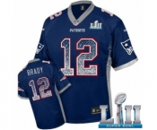 Men's Nike New England Patriots #12 Tom Brady Elite Navy Blue Drift Fashion Super Bowl LII NFL Jersey