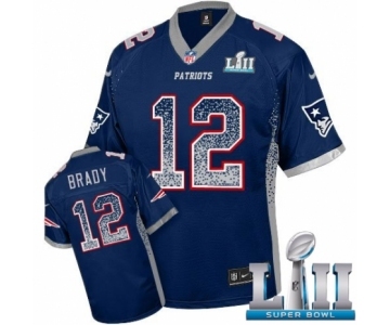 Men's Nike New England Patriots #12 Tom Brady Elite Navy Blue Drift Fashion Super Bowl LII NFL Jersey