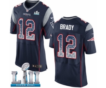 Men's Nike New England Patriots #12 Tom Brady Elite Navy Blue Home Drift Fashion Super Bowl LII NFL Jersey