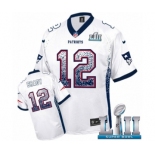 Men's Nike New England Patriots #12 Tom Brady Elite White Drift Fashion Super Bowl LII NFL Jersey