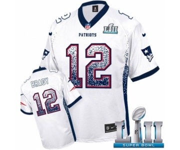 Men's Nike New England Patriots #12 Tom Brady Elite White Drift Fashion Super Bowl LII NFL Jersey