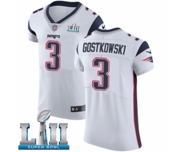 Men's Nike New England Patriots #3 Stephen Gostkowski White Vapor Untouchable Elite Player Super Bowl LII NFL Jersey