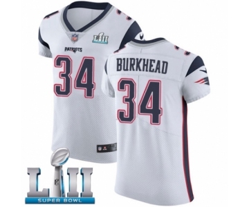 Men's Nike New England Patriots #34 Rex Burkhead White Vapor Untouchable Elite Player Super Bowl LII NFL Jersey