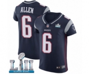 Men's Nike New England Patriots #6 Ryan Allen Navy Blue Team Color Vapor Untouchable Elite Player Super Bowl LII NFL Jersey