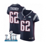 Men's Nike New England Patriots #62 Joe Thuney Navy Blue Team Color Vapor Untouchable Elite Player Super Bowl LII NFL Jersey