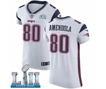 Men's Nike New England Patriots #80 Danny Amendola White Vapor Untouchable Elite Player Super Bowl LII NFL Jersey