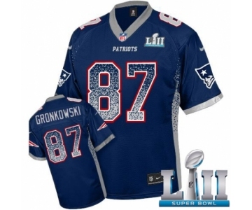 Men's Nike New England Patriots #87 Rob Gronkowski Elite Navy Blue Drift Fashion Super Bowl LII NFL Jersey