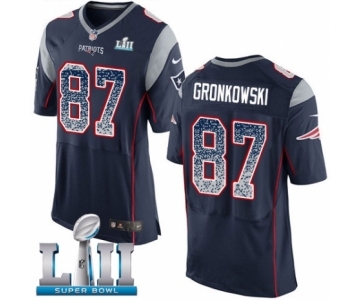 Men's Nike New England Patriots #87 Rob Gronkowski Elite Navy Blue Home Drift Fashion Super Bowl LII NFL Jersey