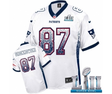 Men's Nike New England Patriots #87 Rob Gronkowski Elite White Drift Fashion Super Bowl LII NFL Jersey