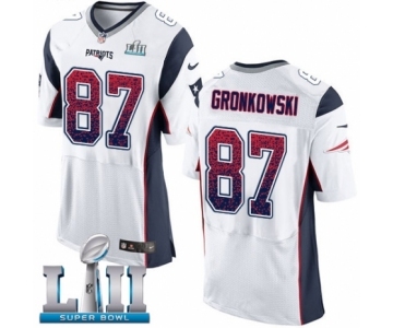 Men's Nike New England Patriots #87 Rob Gronkowski Elite White Road Drift Fashion Super Bowl LII NFL Jersey