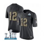 Men's Nike New England Patriots #12 Tom Brady Limited Black 2016 Salute to Service Super Bowl LII NFL Jersey