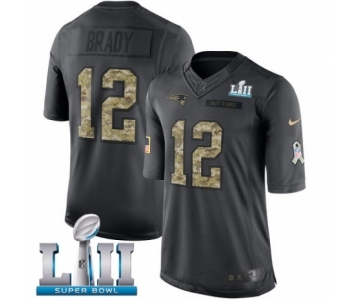 Men's Nike New England Patriots #12 Tom Brady Limited Black 2016 Salute to Service Super Bowl LII NFL Jersey