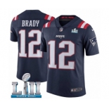 Men's Nike New England Patriots #12 Tom Brady Limited Navy Blue Rush Vapor Untouchable Super Bowl LII NFL Jersey