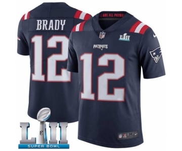 Men's Nike New England Patriots #12 Tom Brady Limited Navy Blue Rush Vapor Untouchable Super Bowl LII NFL Jersey