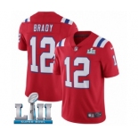 Men's Nike New England Patriots #12 Tom Brady Red Alternate Vapor Untouchable Limited Player Super Bowl LII NFL Jersey