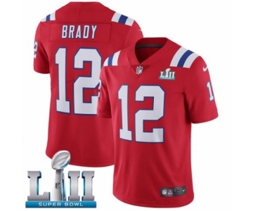 Men's Nike New England Patriots #12 Tom Brady Red Alternate Vapor Untouchable Limited Player Super Bowl LII NFL Jersey