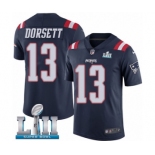 Men's Nike New England Patriots #13 Phillip Dorsett Limited Navy Blue Rush Vapor Untouchable Super Bowl LII NFL Jersey