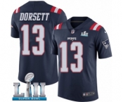 Men's Nike New England Patriots #13 Phillip Dorsett Limited Navy Blue Rush Vapor Untouchable Super Bowl LII NFL Jersey