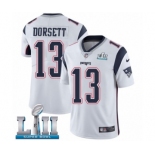 Men's Nike New England Patriots #13 Phillip Dorsett White Vapor Untouchable Limited Player Super Bowl LII NFL Jersey