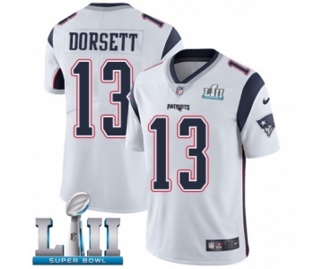 Men's Nike New England Patriots #13 Phillip Dorsett White Vapor Untouchable Limited Player Super Bowl LII NFL Jersey