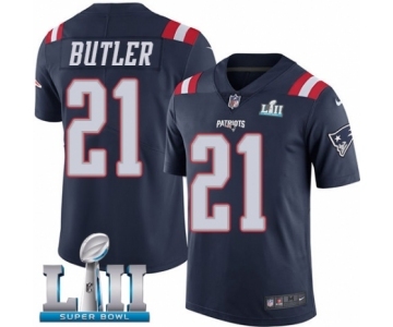 Men's Nike New England Patriots #21 Malcolm Butler Limited Navy Blue Rush Vapor Untouchable Super Bowl LII NFL Jersey