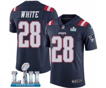 Men's Nike New England Patriots #28 James White Limited Navy Blue Rush Vapor Untouchable Super Bowl LII NFL Jersey