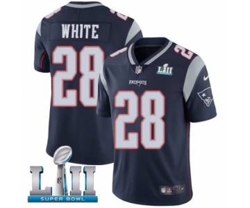 Men's Nike New England Patriots #28 James White Navy Blue Team Color Vapor Untouchable Limited Player Super Bowl LII NFL Jersey