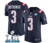 Men's Nike New England Patriots #3 Stephen Gostkowski Limited Navy Blue Rush Vapor Untouchable Super Bowl LII NFL Jersey