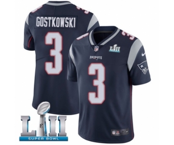 Men's Nike New England Patriots #3 Stephen Gostkowski Navy Blue Team Color Vapor Untouchable Limited Player Super Bowl LII NFL Jersey