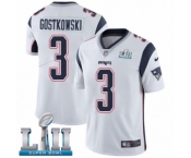 Men's Nike New England Patriots #3 Stephen Gostkowski White Vapor Untouchable Limited Player Super Bowl LII NFL Jersey