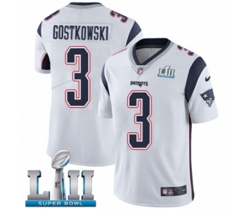 Men's Nike New England Patriots #3 Stephen Gostkowski White Vapor Untouchable Limited Player Super Bowl LII NFL Jersey