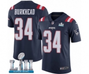 Men's Nike New England Patriots #34 Rex Burkhead Limited Navy Blue Rush Vapor Untouchable Super Bowl LII NFL Jersey