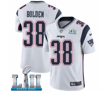 Men's Nike New England Patriots #38 Brandon Bolden White Vapor Untouchable Limited Player Super Bowl LII NFL Jersey