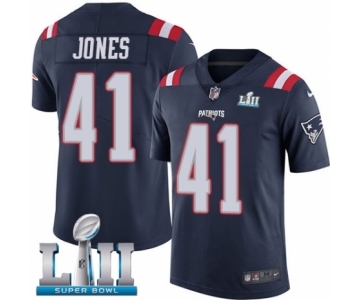 Men's Nike New England Patriots #41 Cyrus Jones Limited Navy Blue Rush Vapor Untouchable Super Bowl LII NFL Jersey