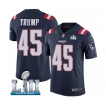 Men's Nike New England Patriots #45 Donald Trump Limited Navy Blue Rush Vapor Untouchable Super Bowl LII NFL Jersey