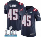 Men's Nike New England Patriots #45 Donald Trump Limited Navy Blue Rush Vapor Untouchable Super Bowl LII NFL Jersey