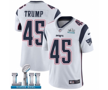 Men's Nike New England Patriots #45 Donald Trump White Vapor Untouchable Limited Player Super Bowl LII NFL Jersey