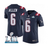 Men's Nike New England Patriots #6 Ryan Allen Limited Navy Blue Rush Vapor Untouchable Super Bowl LII NFL Jersey